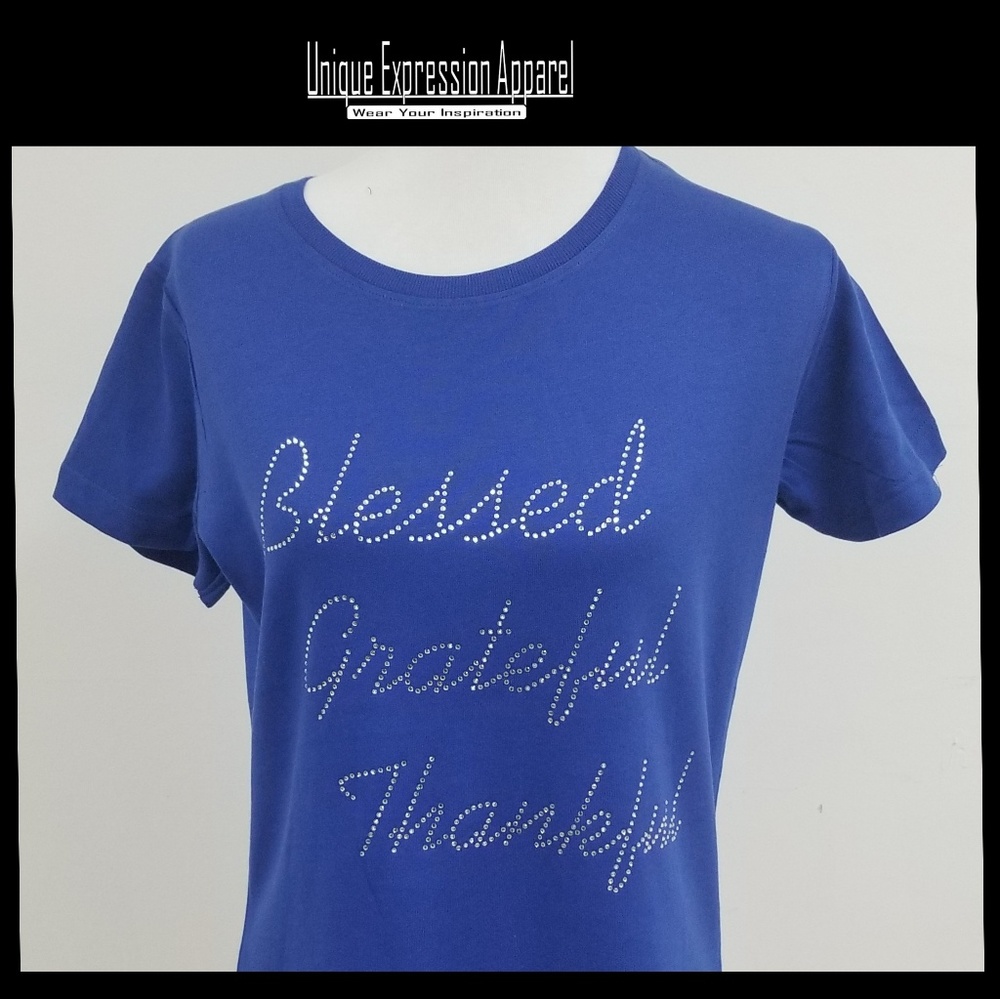 Blessed Grateful Thankful blue dressy tee